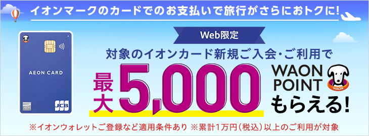 WEB限定 対象のカード新規ご入会・ご利用抽選で最大31,000円WAON POINT進呈